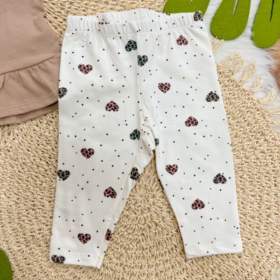  Conj. Blusa My Beautiful Heart e Calça Legging Corações de Oncinhas - Marrom e Off White